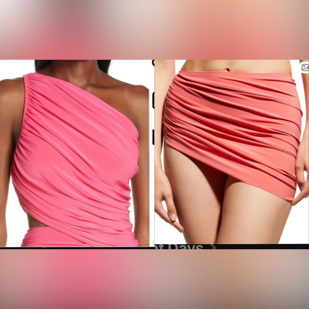 Norma Kamali DIANA ruched Pink Bikini set- Top & Bottoms